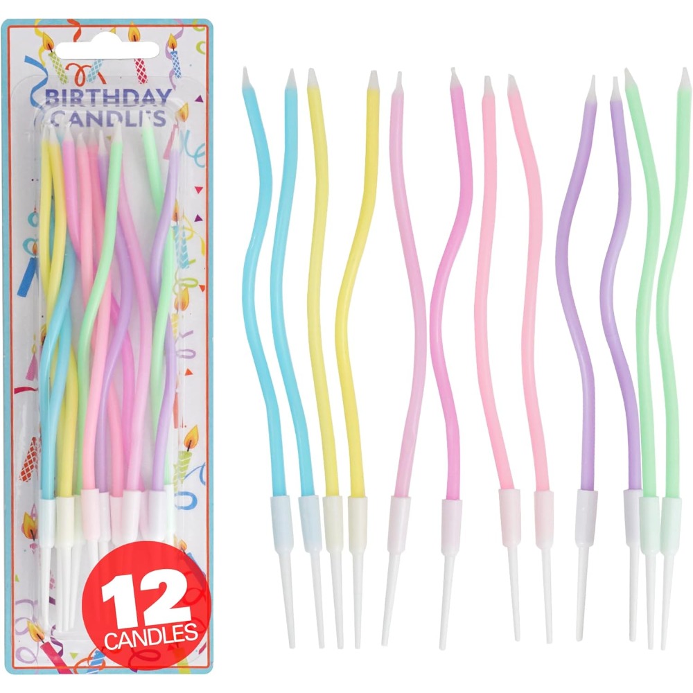 Candle Supplies Usa - 레인보우 스파이럴 생일 케이크 캔들 12개