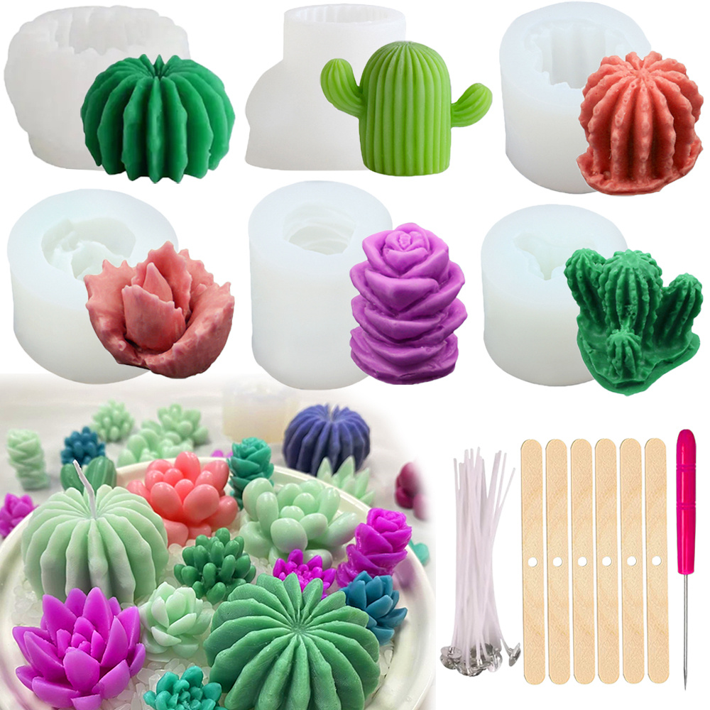 Candle Supplies In Bulk - 6pcs 다육 실리콘 양초 금형 양초