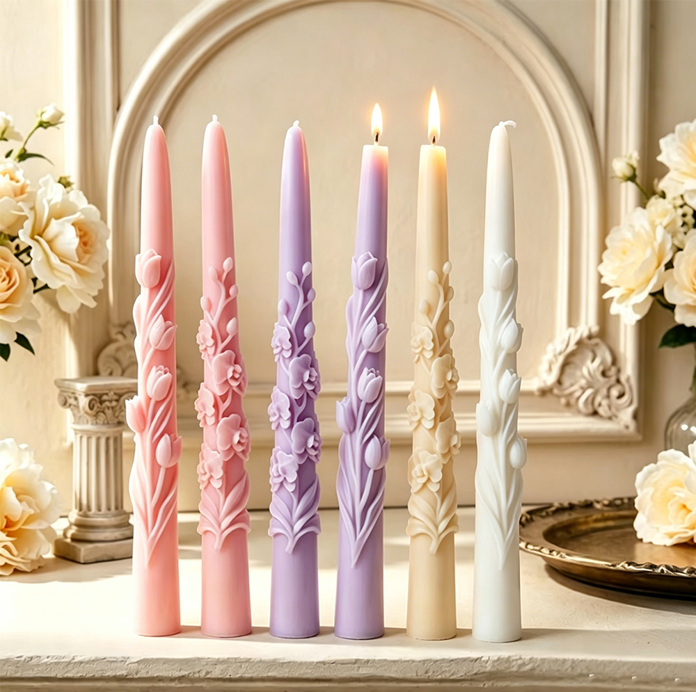 긴 막대 꽃 모양 테이퍼 양초 실리콘 몰드 3D 엠보싱 - Candle Supplies Tins 리뷰 및 가격