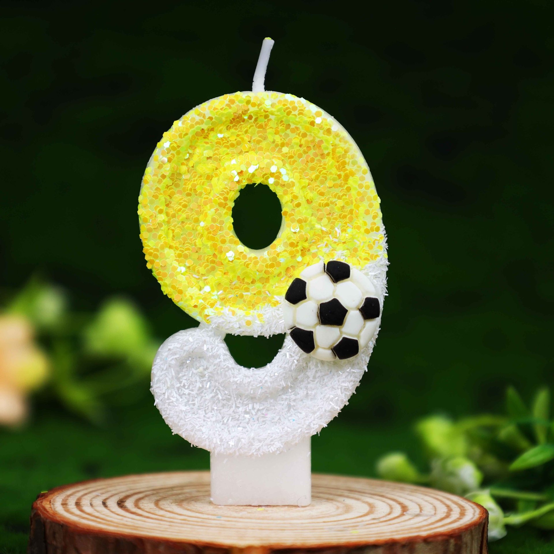 노란색 흰색 스팽글 스포츠 축구 디지털 생일 양초 -  - Candle Supplies Usa 리뷰 및 가격