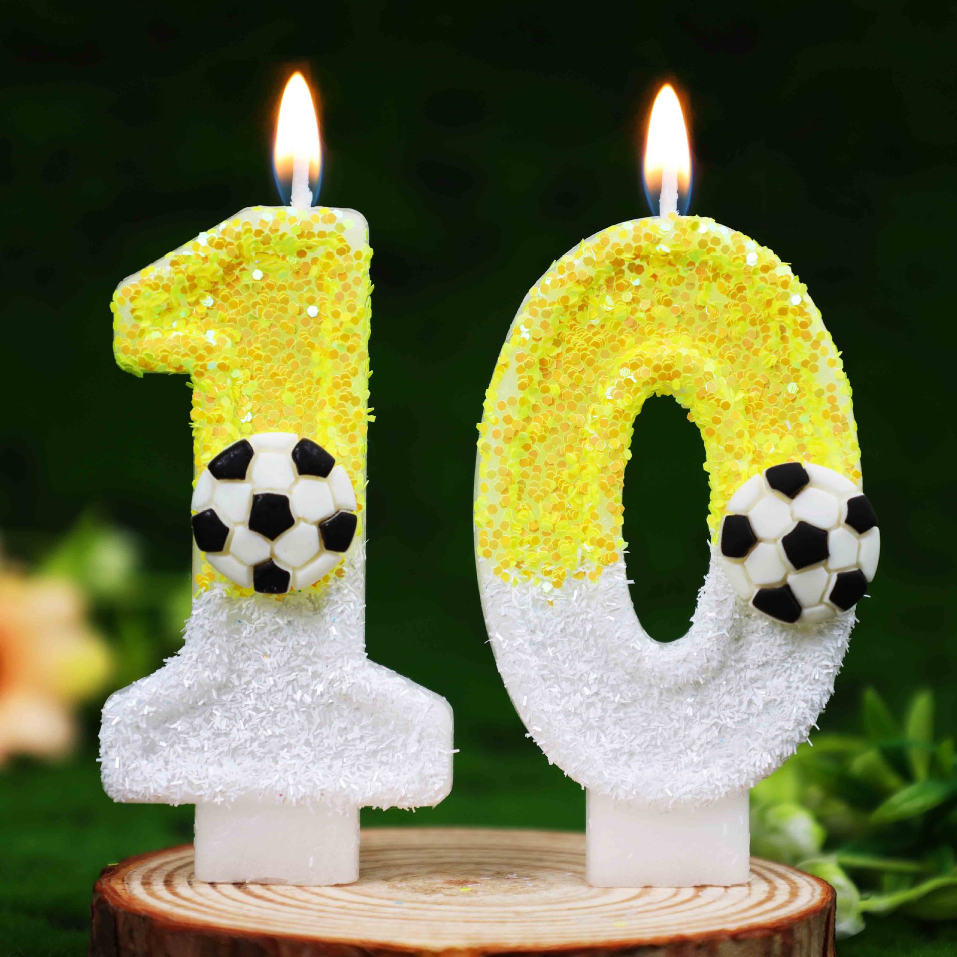 노란색 흰색 스팽글 스포츠 축구 디지털 생일 양초 -  - Candle Supplies Usa 리뷰 및 가격