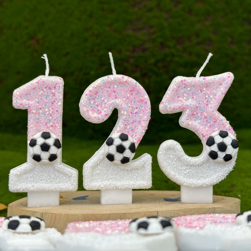 핑크 화이트 스팽글 스포츠 축구 디지털 생일 양초 -  - Candle Supplies Usa 리뷰 및 가격
